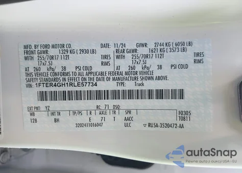 2024 Ford Ranger Xlt from USA, damaged, VIN 1FTER4GH1RLE57734